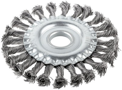 Корщетка-колесо d посадочный 22.2мм стальная витая проволока 125мм блистер КУРС 39078