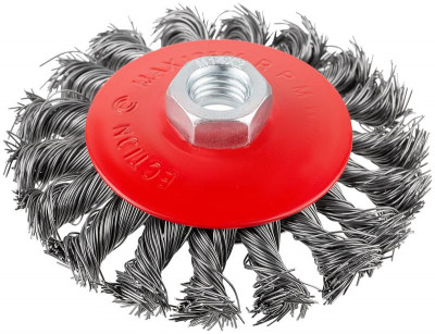 Корщетка-колесо с наклоном гайка М14 стальная витая проволока 100мм блистер КУРС 39087