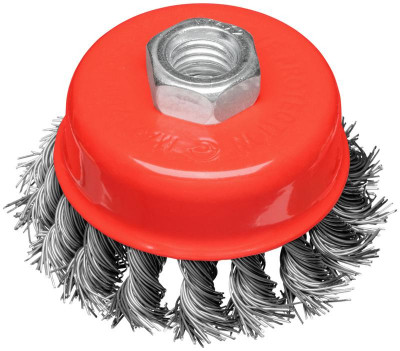 Корщетка-чашка гайка М14 стальная витая проволока 75мм блистер КУРС 39097