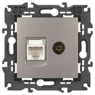 Розетка компьютерная + телевизионная Elegance 14-3110-16 RJ45+TV титан Эра Б0065768