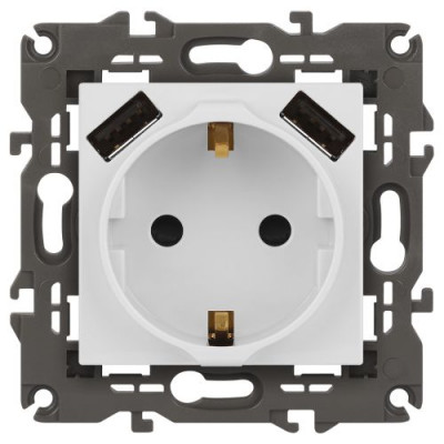 Розетка Elegance 14-4109-01М 16A 250В 2P+E защ. штор. с 2xUSB 3А 5В матов. бел. Эра Б0065773