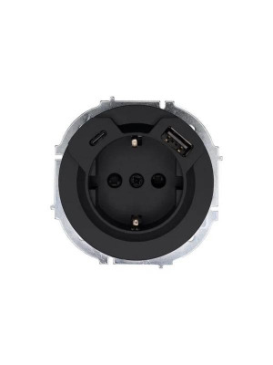 Розетка 1-м СП OSEN с заземл. TC + USB разъем механизм черн. бархат LEZARD 743-4288-181TC