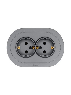 Розетка 2-м СП OSEN с заземл. ПБТ круглая механизм сер. матов. LEZARD 744-7400-127B