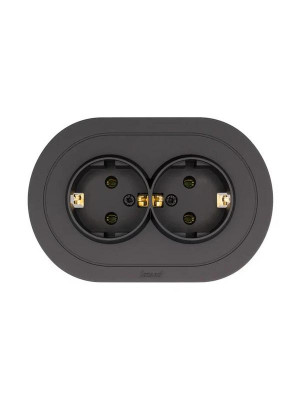 Розетка 2-м СП OSEN с заземл. ПБТ круглая механизм черн. бархат LEZARD 744-4200-127B