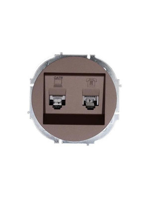 Розетка компьютерная + телефонная OSEN RJ45 кат.6 + RJ11 с модулем механизм шоколад LEZARD 743-7388-144