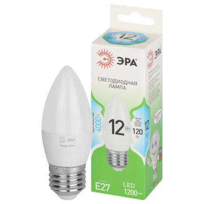 Лампа светодиодная GREEN LINE B35-12W-840-E27 GL 12Вт свеча 4000К яркий свет бел. E27 Эра Б0067141