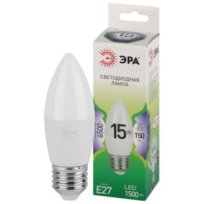 Лампа светодиодная GREEN LINE B35-15W-865-E27 GL 15Вт свеча 6500К свет холод. E27 Эра Б0067094