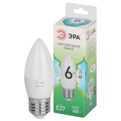 Лампа светодиодная GREEN LINE B35-6W-840-E27 GL 6Вт свеча 4000К яркий свет бел. E27 Эра Б0067132