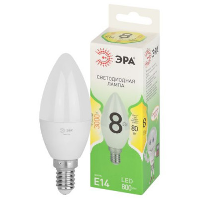 Лампа светодиодная GREEN LINE B35-8W-830-E14 GL 8Вт свеча 3000К свет тепл. E14 Эра Б0067133