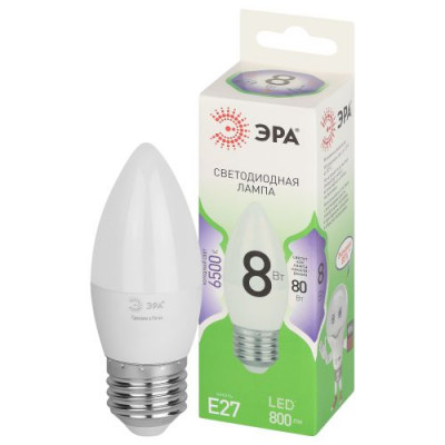Лампа светодиодная GREEN LINE B35-8W-865-E27 GL 8Вт свеча 6500К свет холод. E27 Эра Б0067136