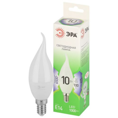 Лампа светодиодная GREEN LINE BXS-10W-865-E14 GL 10Вт свеча на ветру 6500К свет холод. E14 Эра Б0067134