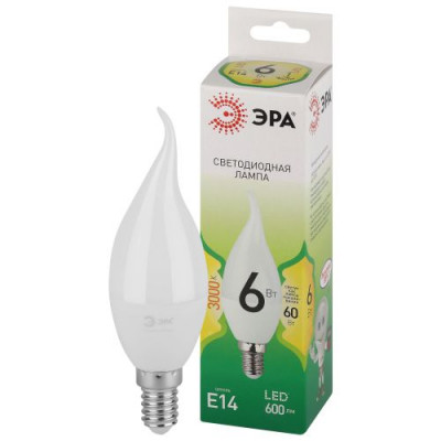 Лампа светодиодная GREEN LINE BXS-6W-830-E14 GL 6Вт свеча на ветру 3000К свет тепл. E14 Эра Б0067119
