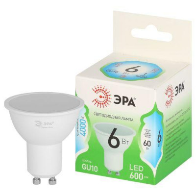 Лампа светодиодная GREEN LINE MR16-6W-840-GU10 GL 6Вт софит 4000К яркий свет бел. GU10 Эра Б0067077