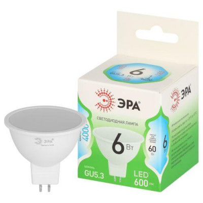 Лампа светодиодная GREEN LINE MR16-6W-840-GU5.3 GL 6Вт софит 4000К яркий свет бел. GU5.3 Эра Б0067078