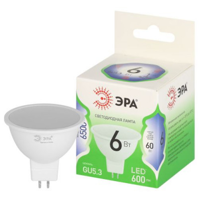 Лампа светодиодная GREEN LINE MR16-6W-865-GU5.3 GL 6Вт софит 6500К свет холод. GU5.3 Эра Б0067080