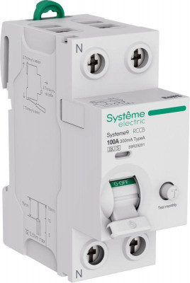 Выключатель дифференциального тока 2п 100А 300мА тип A-S Systeme9 230В SE S9R29291