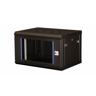 Шкаф телекоммуникационный настен. 19дюйм 6U 368х600х450мм дверь стекло черн. Datarex DR-631001