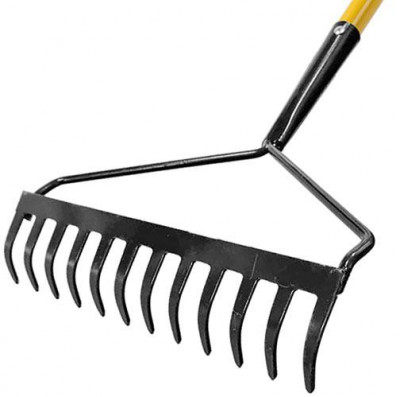Грабли прямой зуб 12 зубьев с желт. метализированным черенком 76968