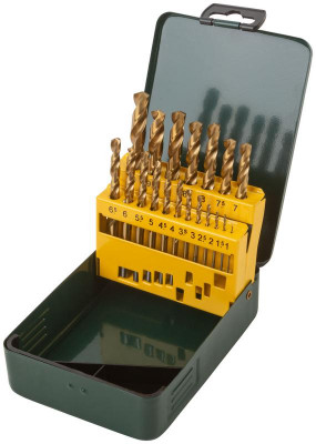 Набор сверл HSS по металлу 1-10мм покрытие титан. (метал. бокс) (19 предметов) FIT 34219