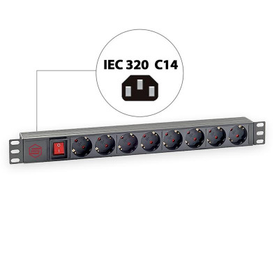 Блок розеток 8-м 16А горизонт. евростандарт для 19дюйм шкафов выключатель гнездо под шнур корпус ABS SYSMATRIX PD 0802.000