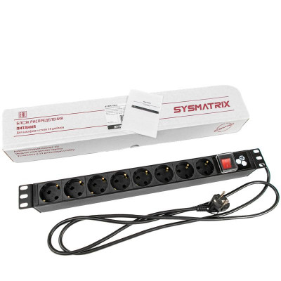 Блок розеток 8-м 16А 19 PDU выключатель шнур 1.8м SYSMATRIX PD 19.08SCH-IS-1.16-1.8.2