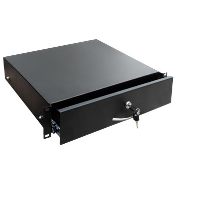 Полка выдвижная (ящик) 19дюйм 2U для технической документации и инструментов с ключом RAL 9005 черн. SYSMATRIX RD 0302.900