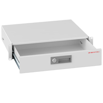 Полка выдвижная (ящик) 19дюйм 2U для технической документации и инструментов с ключом RAL 7035 сер. SYSMATRIX RD 0302.700