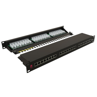 Патч-панель 19дюйм 1U 24 порта RJ45 полностью экранир. кат.5E Dual IDC черн. SYSMATRIX PP 1901U.S245ES.N