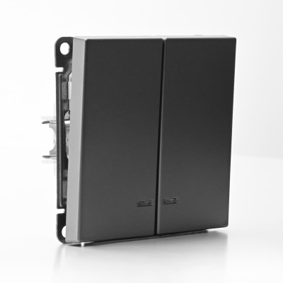 Выключатель 2-кл. ArtGallery (сх. 5а) 10AX с подсветкой быстрозажим. клем. механизм сталь SE GAL000953S