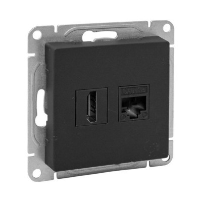 Розетка СП Эпика HDMI + RJ45 кат.5 механизм черн. EKF UP1-SOB-HDMI+RJ45