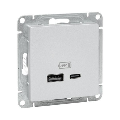 Розетка СП Эпика USB-A+С механизм алюм. EKF UP1-SOA-USBA+USBC