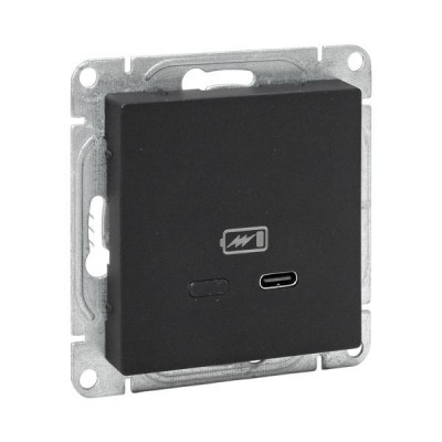 Розетка СП Эпика USB-С быстрая механизм черн. EKF UP1-SOB-USBCF