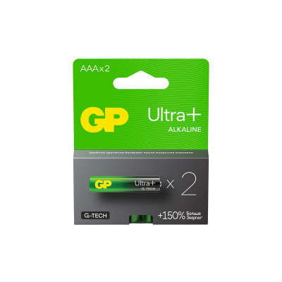 Элемент питания алкалиновый AAA/LR03 1.5В Ultra Plus Alkaline G-Tech 24AUPA21-2CRSB2_ 20/160 (блист.2шт) GP 1196