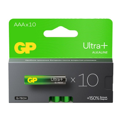 Элемент питания алкалиновый AAA/LR03 1.5В Ultra Plus Alkaline G-Tech 24AUPA21-2CRB10 100/800 (блист.10шт) GP 621