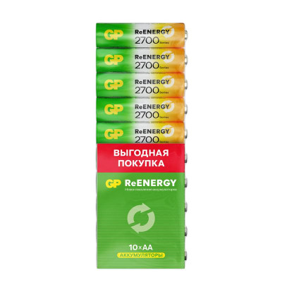 Аккумулятор AA/HR6 ReEnergy 1.2В 2650мА.ч 270AAHC-CRB10 /200 (бокс 10шт) GP 18333