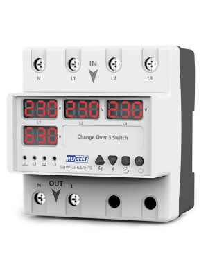 Реле напряжения с выбором фаз 3в1 с автоматическим переключателем RUCELF SRW-3F63A-PS