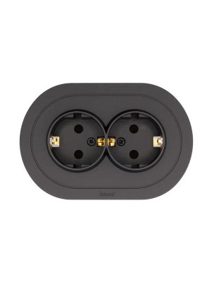 Розетка 2-м СП OSEN IP44 с заземл. ПБТ круглая черн. бархат LEZARD 744-4200-127BPCH