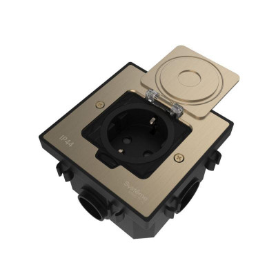 Лючок MultiDesk MDK21 с розеткой 2P+E 16А 250В IP44 с монтажной коробкой для бетонных полов никель SE MDK21202NC