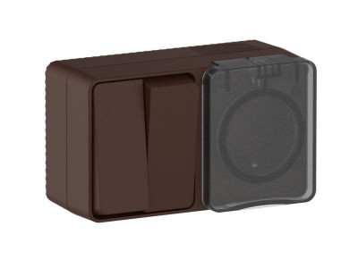 Блок ОП AtlasDesign PROFI IP54 (розетка 1-м 16А заземл. защ. шторки + 2-кл. выключатель 10А) корич. SE ATN546074