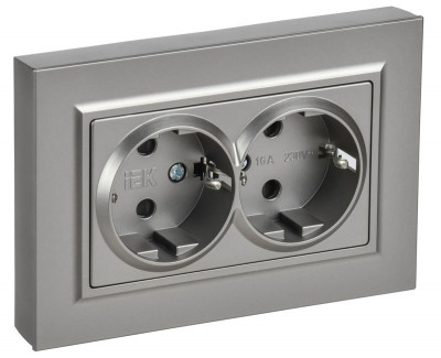 Розетка 2-м СП BRITE РСшПл12-3-БрС 16А в сборе с заземл. защ. шторки плоская сталь IEK BR-R28-16-K46-F