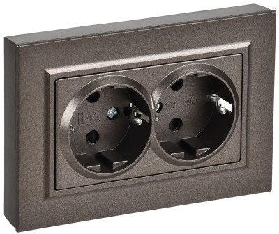 Розетка 2-м СП BRITE РСшПл12-3-БрТБ 16А в сборе с заземл. защ. шторки плоская бронза IEK BR-R28-16-K45-F