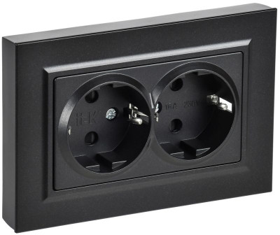 Розетка 2-м СП BRITE РСшПл12-3-БрЧ 16А в сборе с заземл. защ. шторки плоская черн. IEK BR-R28-16-K02-F