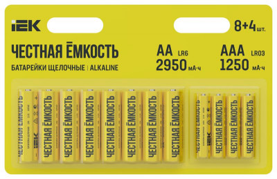 Элемент питания алкалиновый LR6/AA+LR03/AAA (блист.8+4шт) IEK ABT-LR06-LR03-OP-L08-04