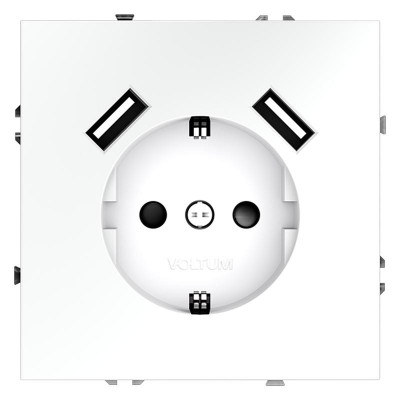 Розетка 1-м СП S70 16А с USB A+A с заземл. защ. шторки механизм бел. матов. Voltum VLS040402