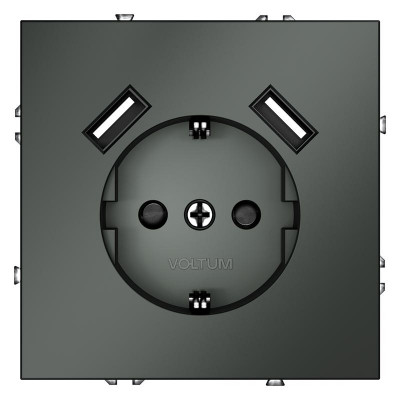 Розетка 1-м СП S70 16А с USB A+A с заземл. защ. шторки механизм титан Voltum VLS040406