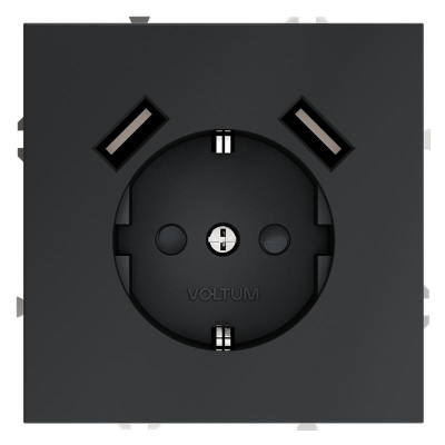 Розетка 1-м СП S70 16А с USB A+A с заземл. защ. шторки механизм графит Voltum VLS040407