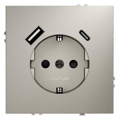 Розетка 1-м СП S70 16А с USB A+С с заземл. защ. шторки механизм кашемир Voltum VLS040503