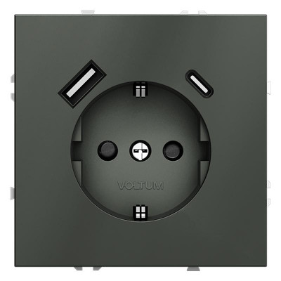 Розетка 1-м СП S70 16А с USB A+С с заземл. защ. шторки механизм титан Voltum VLS040506