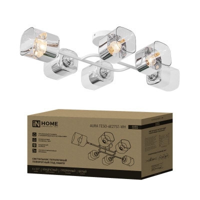Светильник AURA TESO-6E27ST-WH 6хE27 потолочн. поворотн.; плафоны прозр./корпус бел. IN HOME 4690612063584
