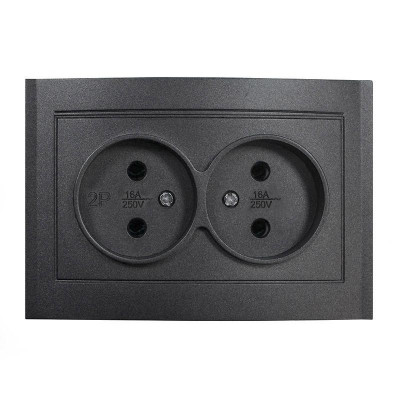 Розетка 2-м СП Бриллиант 16А IP20 без заземл. в сборе графит Universal 7947519-Gr